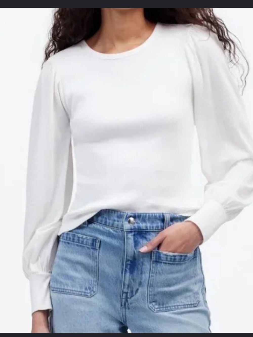 Madewell White Long-Sleeve Ribbed Top